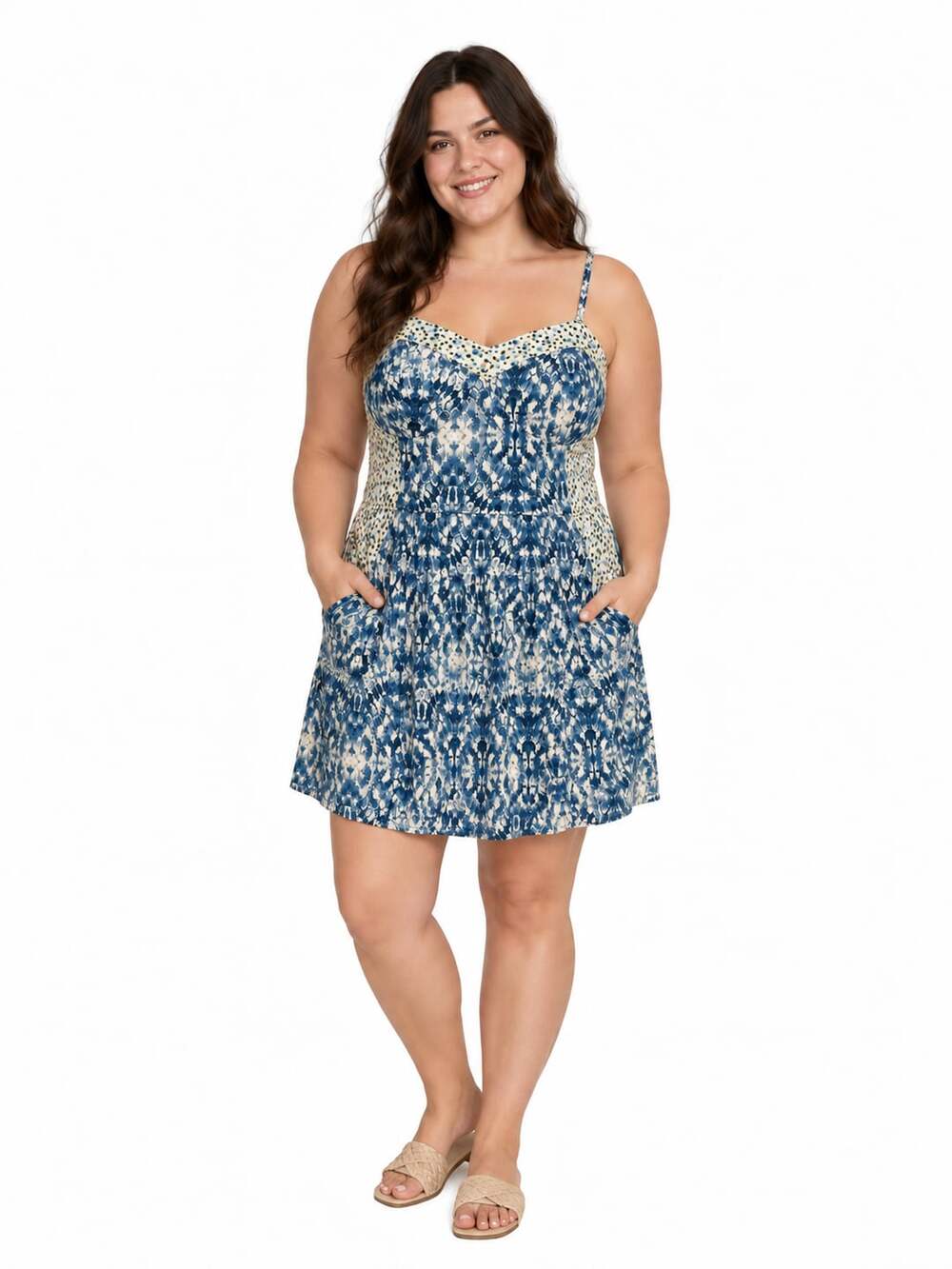 Mossimo Supply Co. Blue White Tie Dye Print Dress with Pockets Size XL